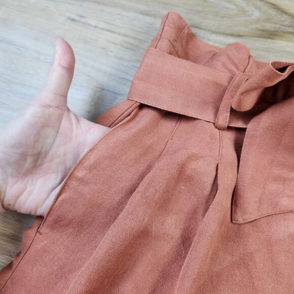 🔸️Madewell Rust Linen Blend Belted Paperbag Pants Size 4 - Picture 10 of 16